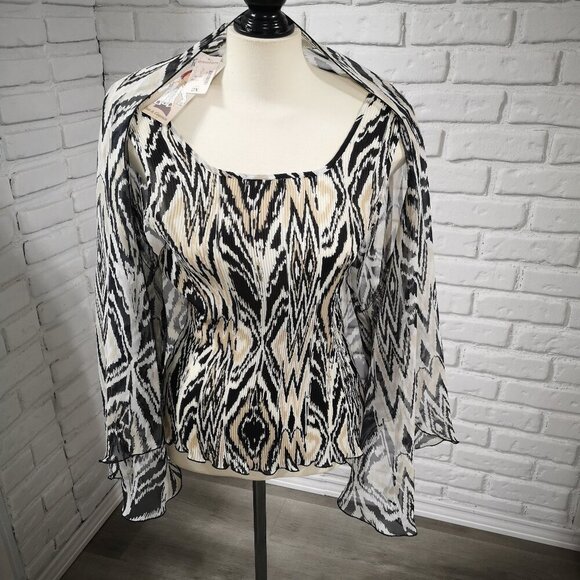 NWT Dress Barn Ladies Size 2X Black/Tan/Beige Twin Set Cami & Blouse - Picture 5 of 14